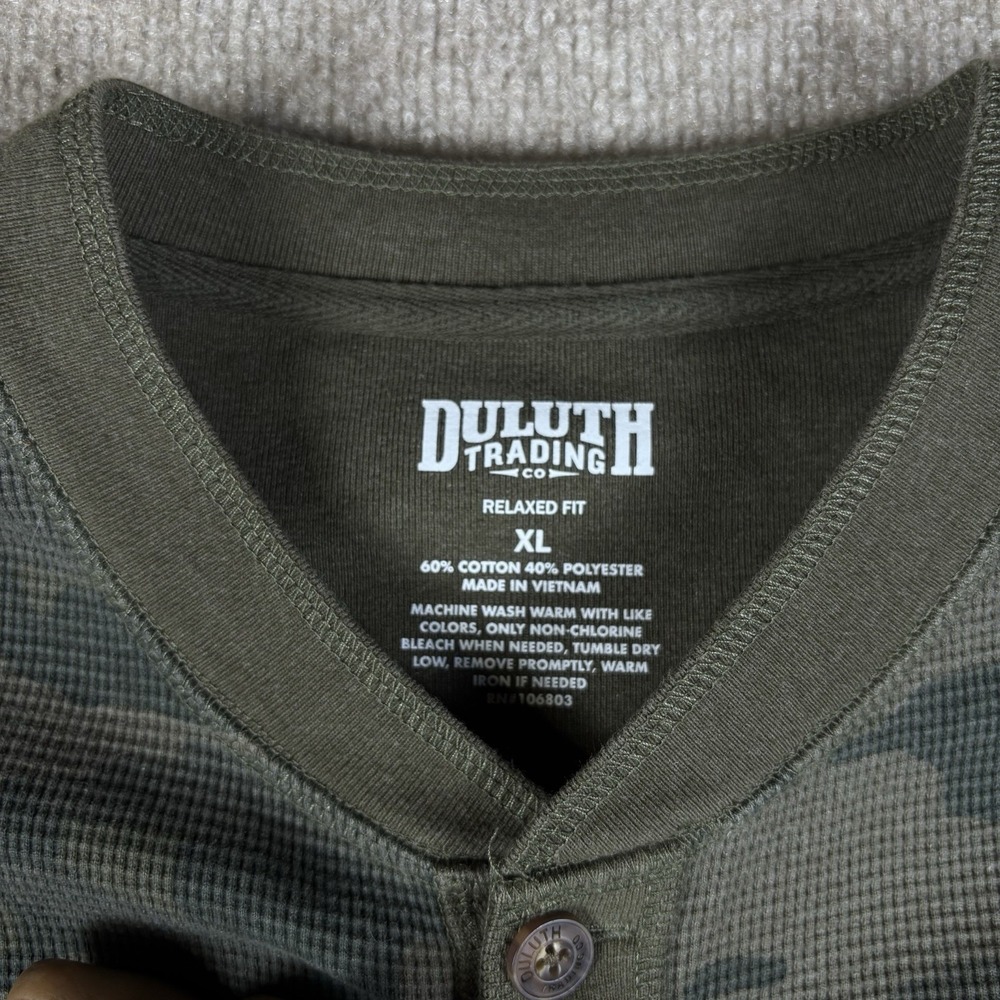 Duluth Trading Co Shirt Mens XL Green Camo Waffle Henley Long Sleeve Relaxed Fit - Picture 3 of 8